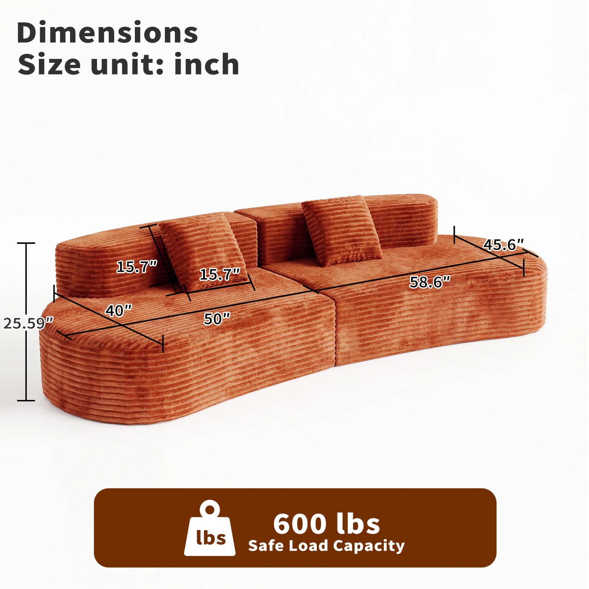 108.6-inch curved combination sofa with a modern cloud pattern design, made without a frame using compression technology, comes with two pillows and is ideal for living rooms or offices.