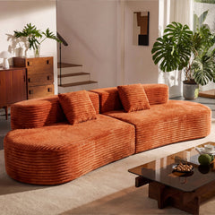 108.6-inch curved combination sofa with a modern cloud pattern design, made without a frame using compression technology, comes with two pillows and is ideal for living rooms or offices.