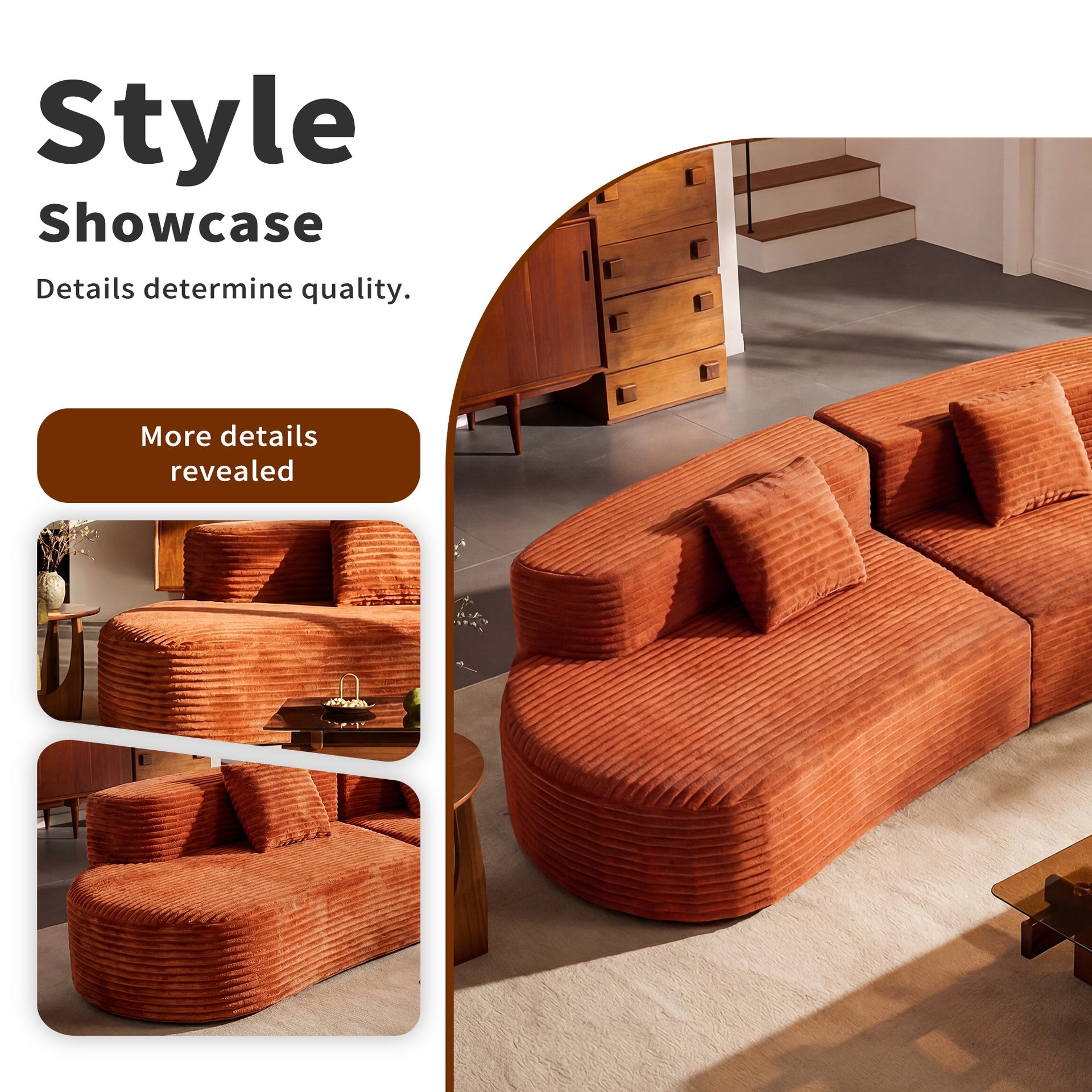 108.6-inch curved combination sofa with a modern cloud pattern design, made without a frame using compression technology, comes with two pillows and is ideal for living rooms or offices.