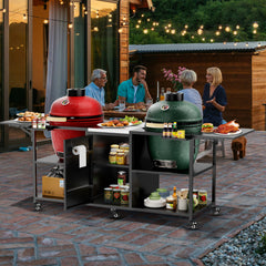 Outdoor Grill Cart for Two Big Green Egg, Metal Grill Table Compatible with Large Big Green Egg,Kamado Joe 18 Inch,and other similar models