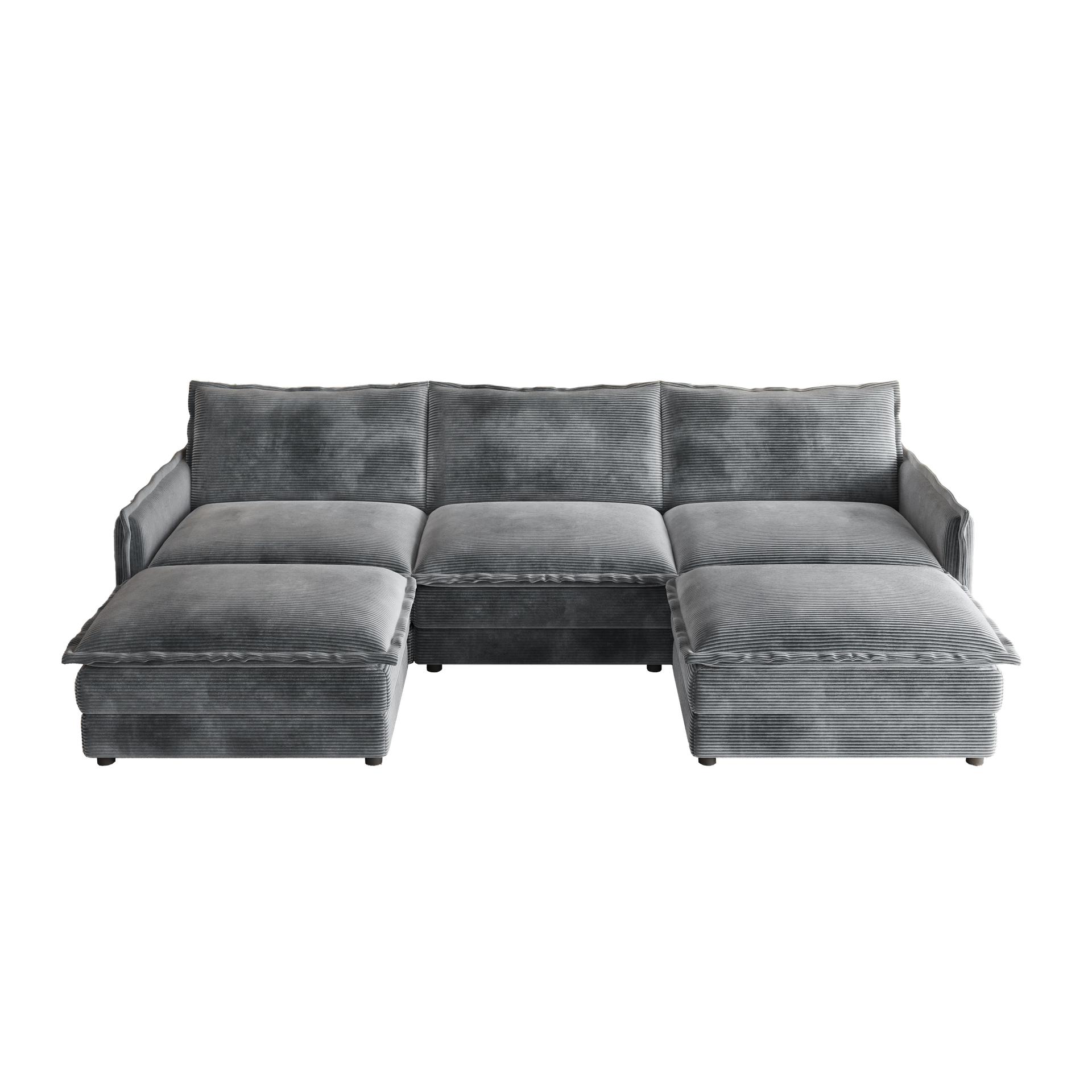 Corduroy Fabric 3-Seater Comfy Cloud Couch with 2 Movable Footrest for Living Room,Oversized Deep Seat U Shaped Couch Set, Upholstered Large Size Deep Seat 2-Seat Sofa with 3 cushions