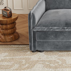 Corduroy Fabric 3-Seater Comfy Cloud Couch with 2 Movable Footrest for Living Room,Oversized Deep Seat U Shaped Couch Set, Upholstered Large Size Deep Seat 2-Seat Sofa with 3 cushions