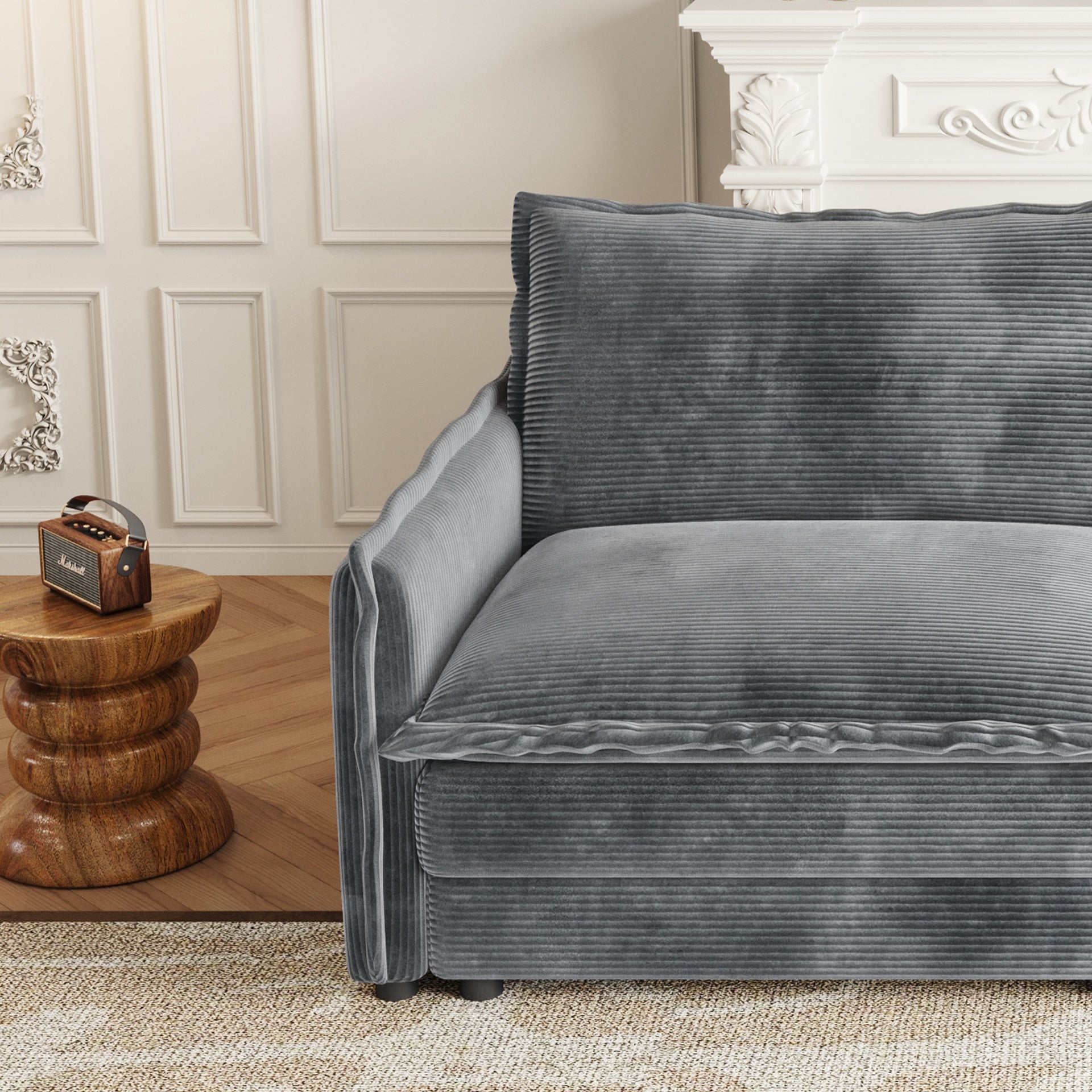 Corduroy Fabric 3-Seater Comfy Cloud Couch with 2 Movable Footrest for Living Room,Oversized Deep Seat U Shaped Couch Set, Upholstered Large Size Deep Seat 2-Seat Sofa with 3 cushions
