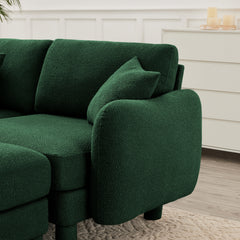 Boucle Fabric U Shape Sectional 4-seater Sofa Couch With Distinctive Shell-shaped Armrests And 2 Movable Ottomans,Cylindrical Legs Wrapped with Self-fabric,Green Color