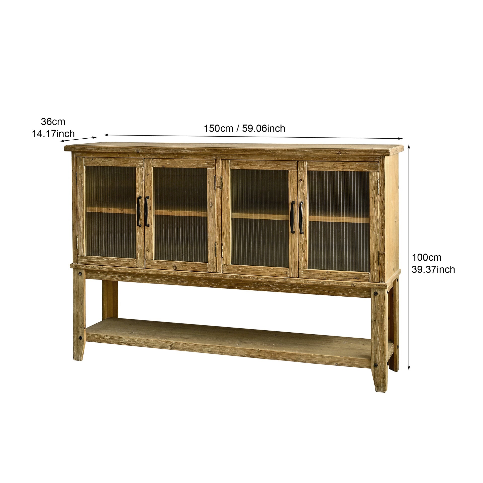 59.06" Rectangle Accent Glass Door Wooden Sideboard Cabinet with Storage Shelf, Easy Assembly Rustic Cabinet for Kitchen, Dining Room, Living Room