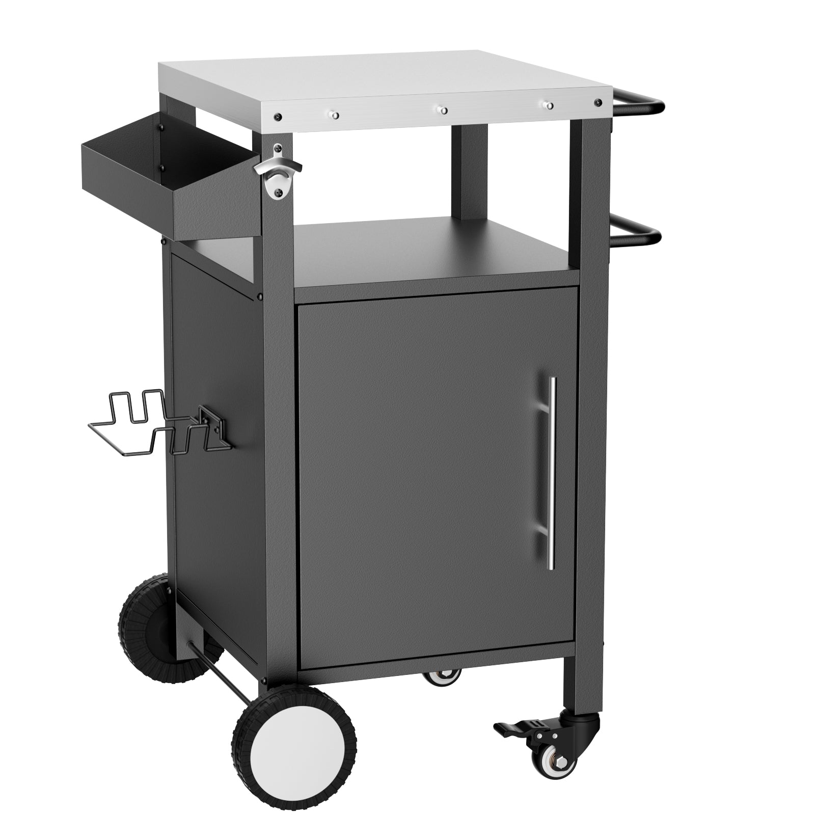 Outdoor Grill Cart with Patio Furniture, Outdoor Grill Table with Storage,Rolling Bar Cart Outdoor BBQ Cart with  Hooks and Spice Rack for Grilling Accessories, Black