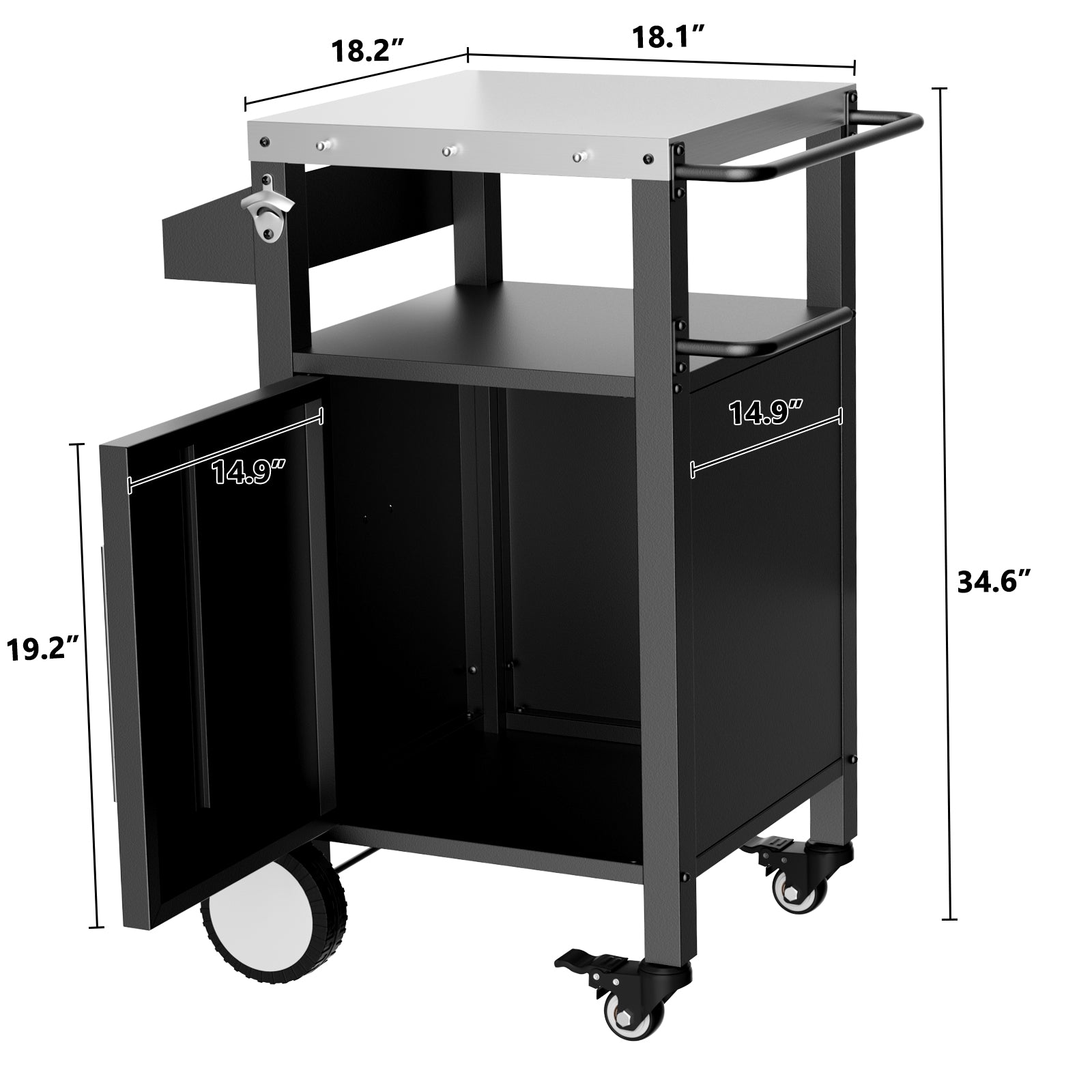 Outdoor Grill Cart with Patio Furniture, Outdoor Grill Table with Storage,Rolling Bar Cart Outdoor BBQ Cart with  Hooks and Spice Rack for Grilling Accessories, Black