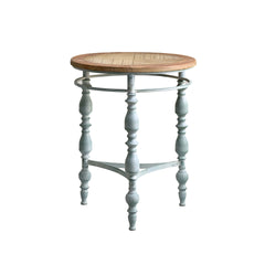 Easy Assembly 20.08" Accent Rustic Wooden Carved Coffee Table, Round Wooden Top Metal Leg Round End Table For Living Room