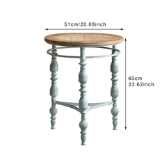 Easy Assembly 20.08" Accent Rustic Wooden Carved Coffee Table, Round Wooden Top Metal Leg Round End Table For Living Room