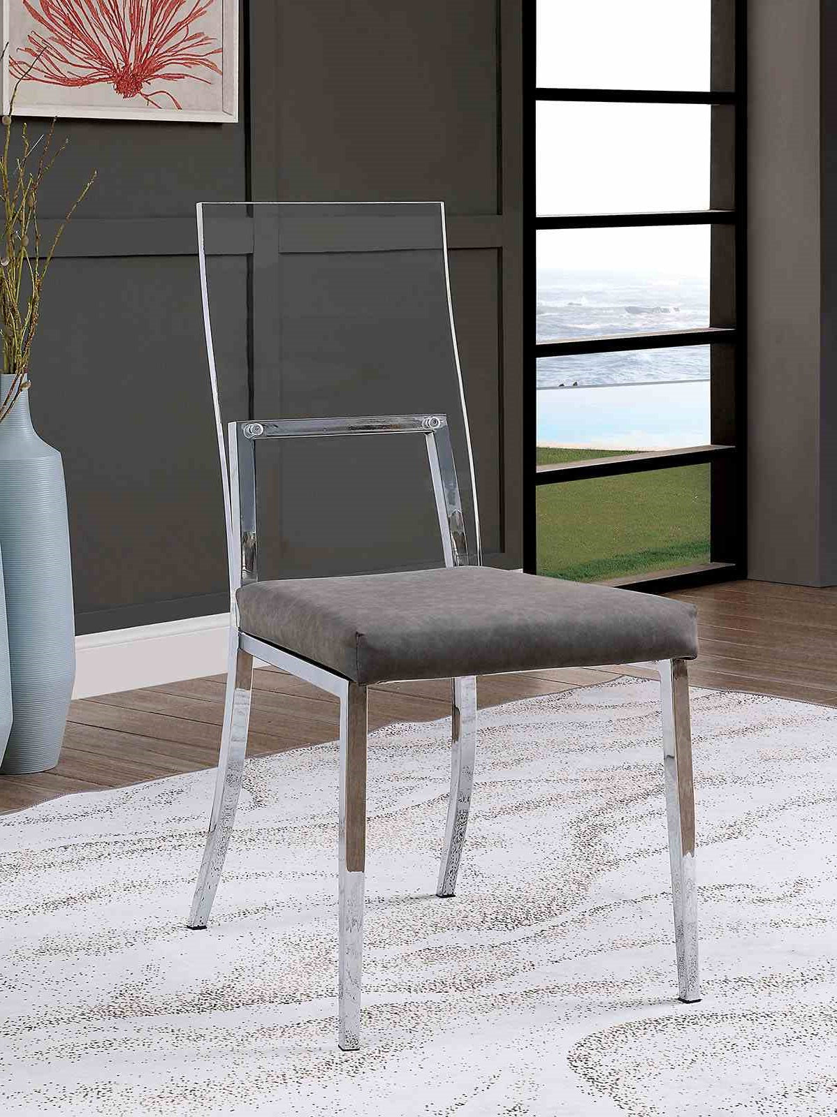 Contemporary Style 2pc Side Chair Minimalist Design Metal Legs Acrylic Back Chrome Finish Dining Room