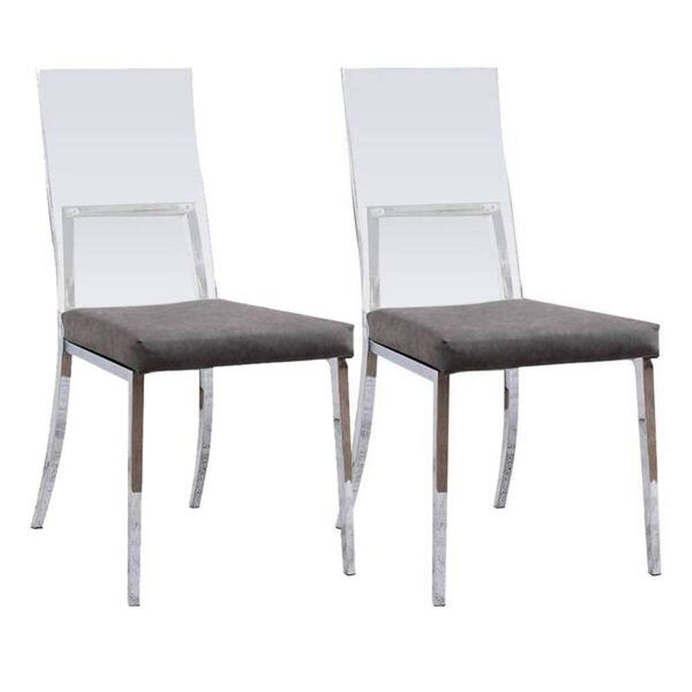 Contemporary Style 2pc Side Chair Minimalist Design Metal Legs Acrylic Back Chrome Finish Dining Room