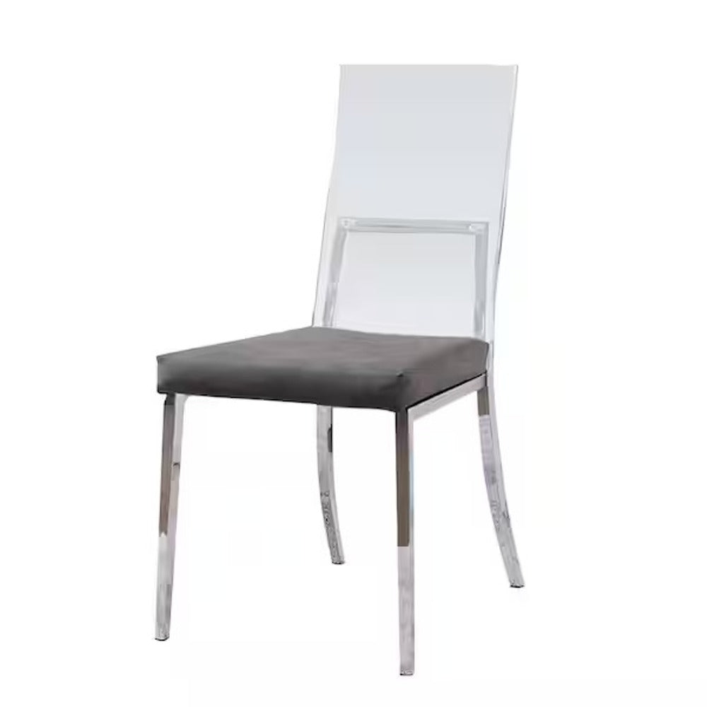 Contemporary Style 2pc Side Chair Minimalist Design Metal Legs Acrylic Back Chrome Finish Dining Room