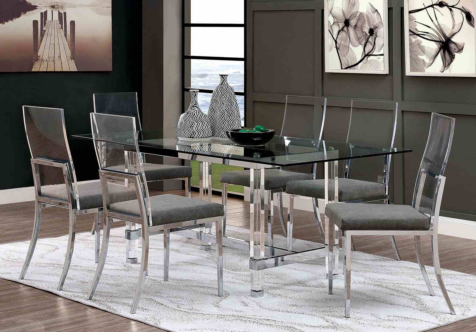 Contemporary Style 2pc Side Chair Minimalist Design Metal Legs Acrylic Back Chrome Finish Dining Room