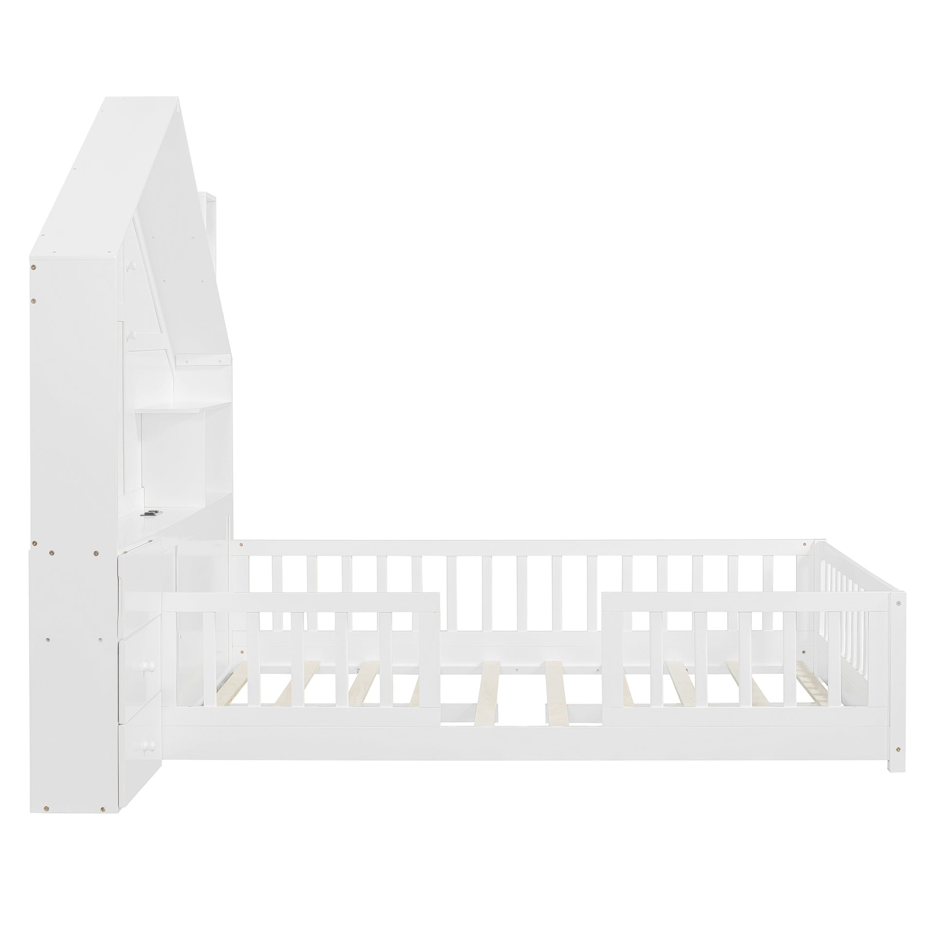 Full Size House Bed with Window and Bedside Drawers, Platform Bed with Shelves and a set of Sockets and USB Port, White(OLD SKU:LT000423AAK-1)