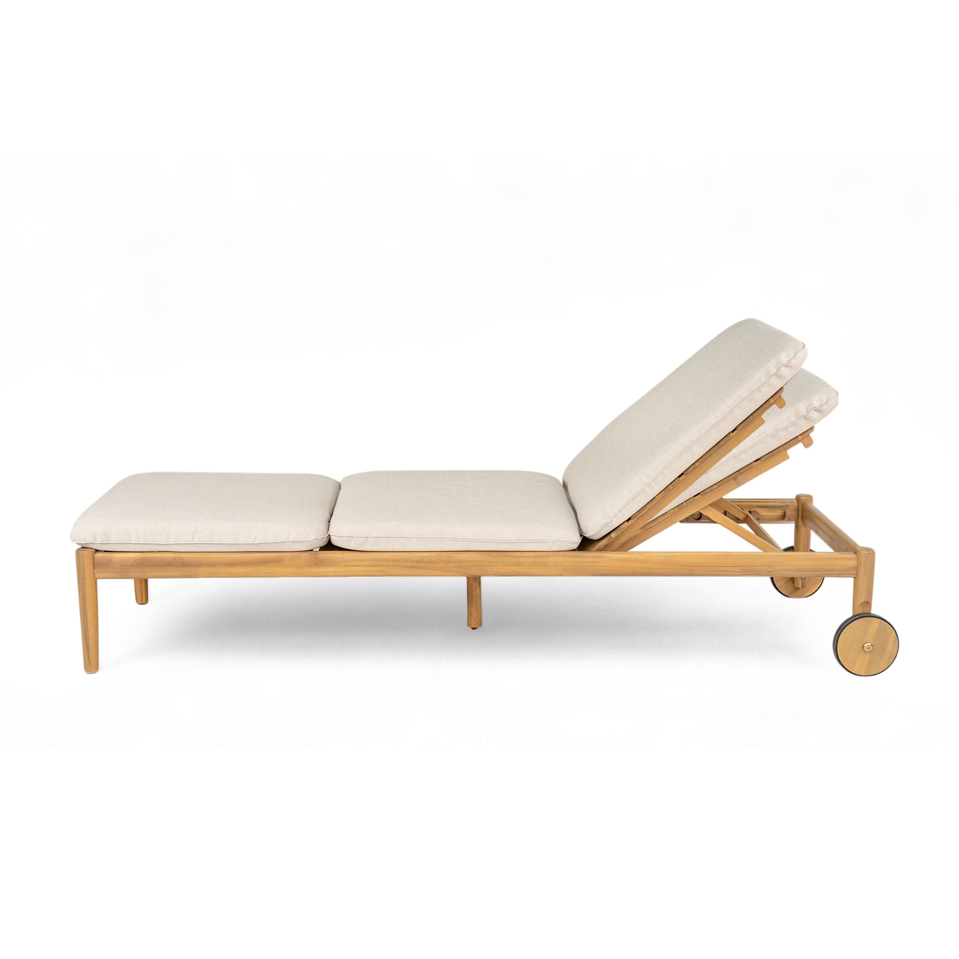 Riviera Outdoor Chaise Lounge with Wheels, Acacia Wood Frame(Set of 2)