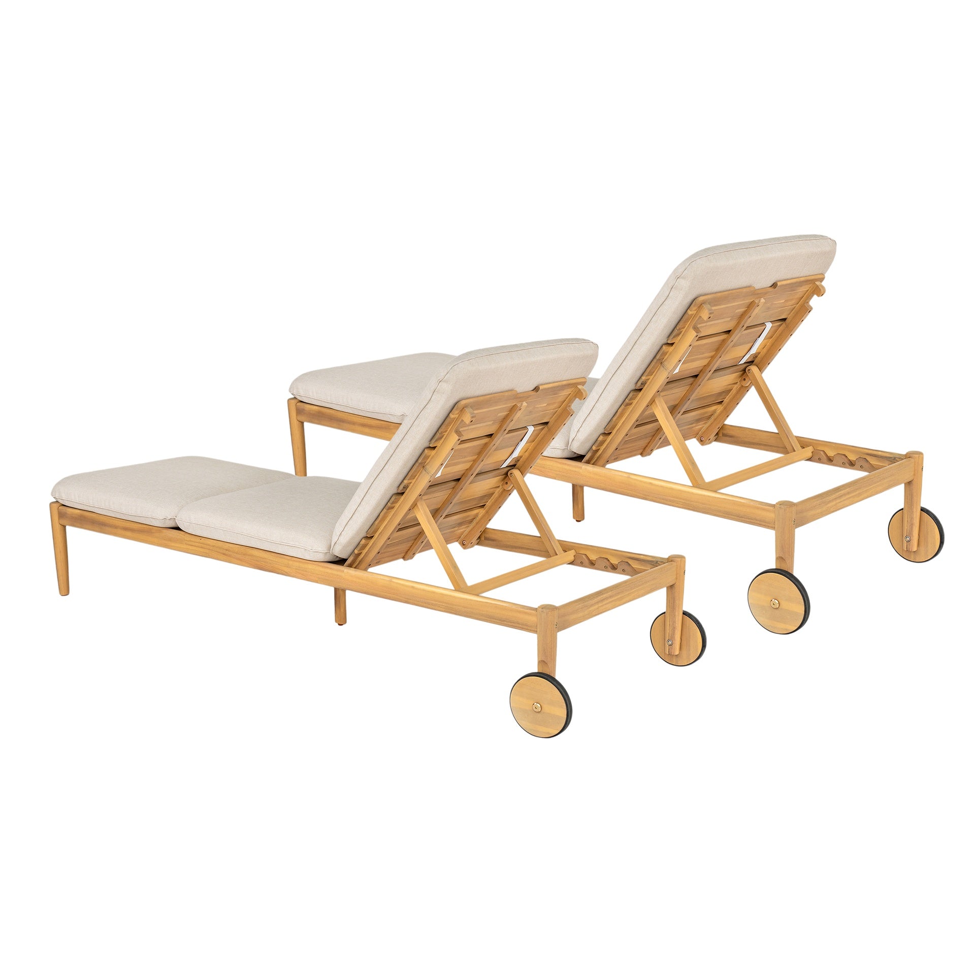 Riviera Outdoor Chaise Lounge with Wheels, Acacia Wood Frame(Set of 2)
