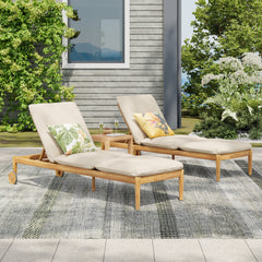 Riviera Outdoor Chaise Lounge with Wheels, Acacia Wood Frame(Set of 2)