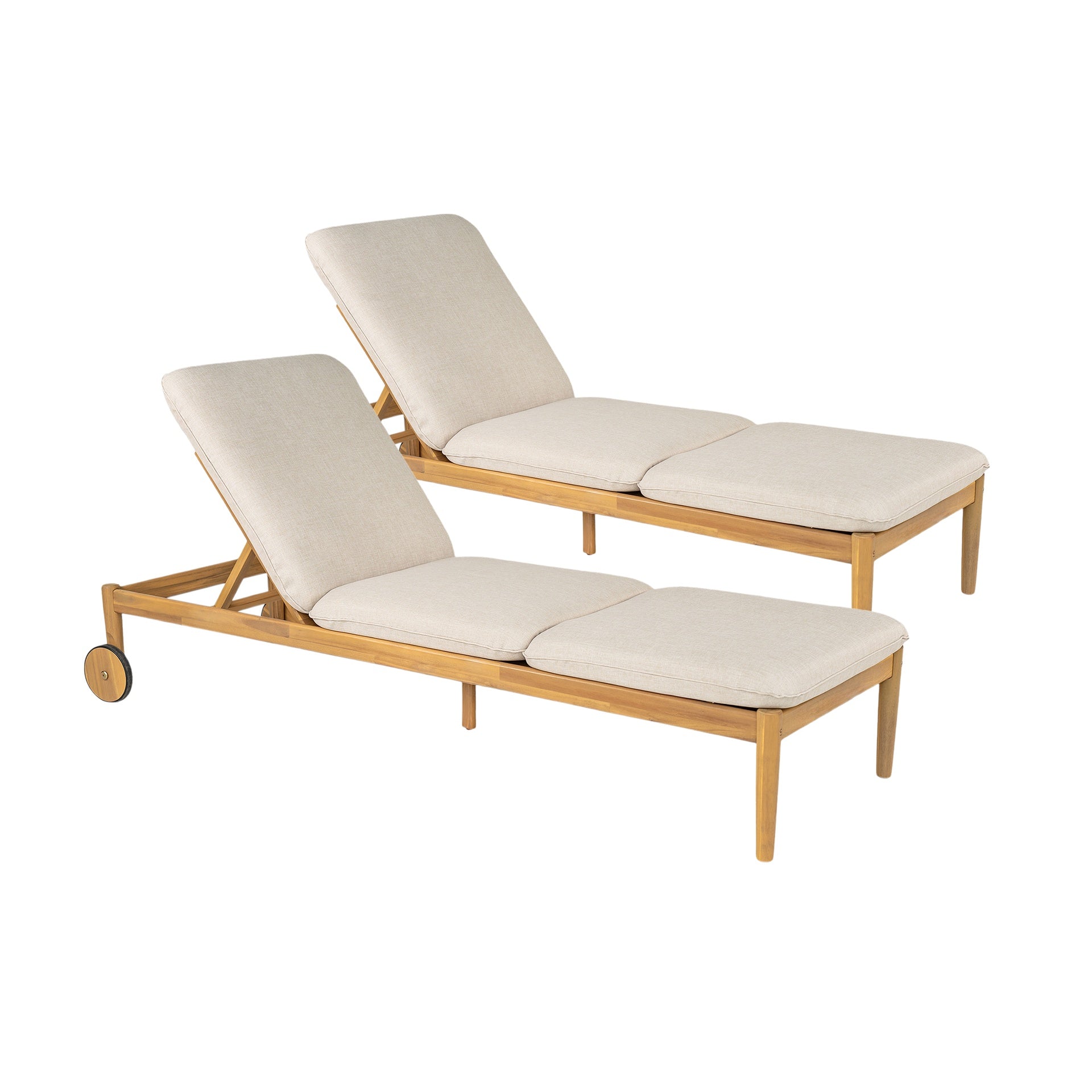 Riviera Outdoor Chaise Lounge with Wheels, Acacia Wood Frame(Set of 2)