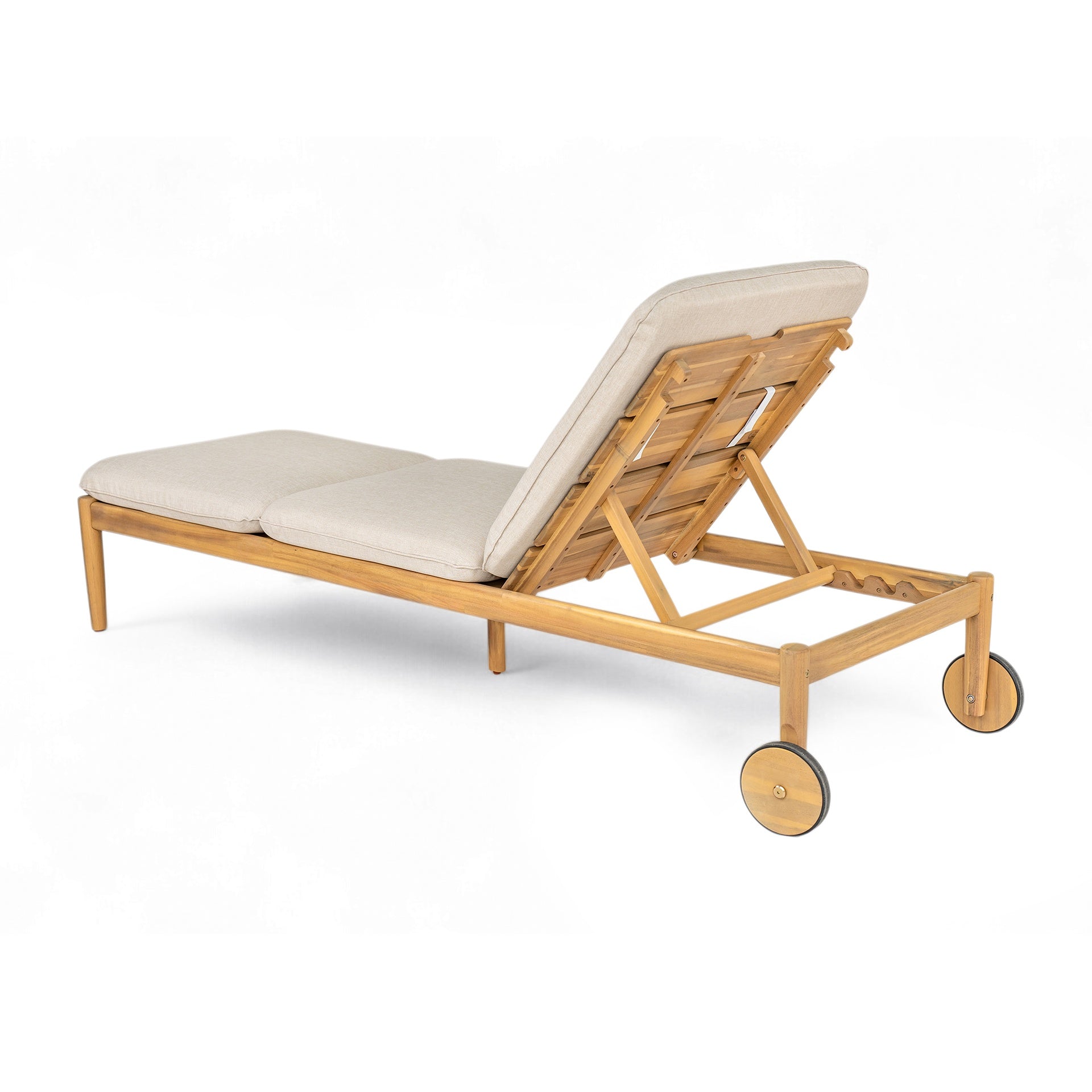 Riviera Outdoor Chaise Lounge with Wheels, Acacia Wood Frame(Set of 2)