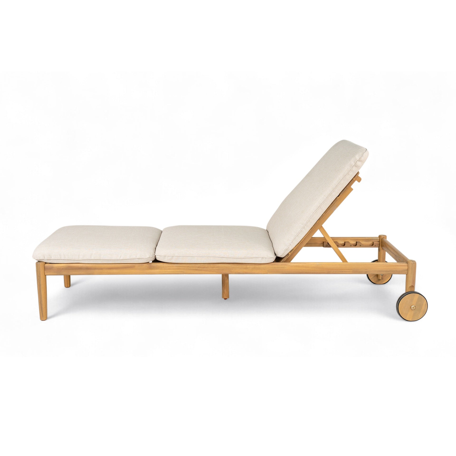 Riviera Outdoor Chaise Lounge with Wheels, Acacia Wood Frame(Set of 2)