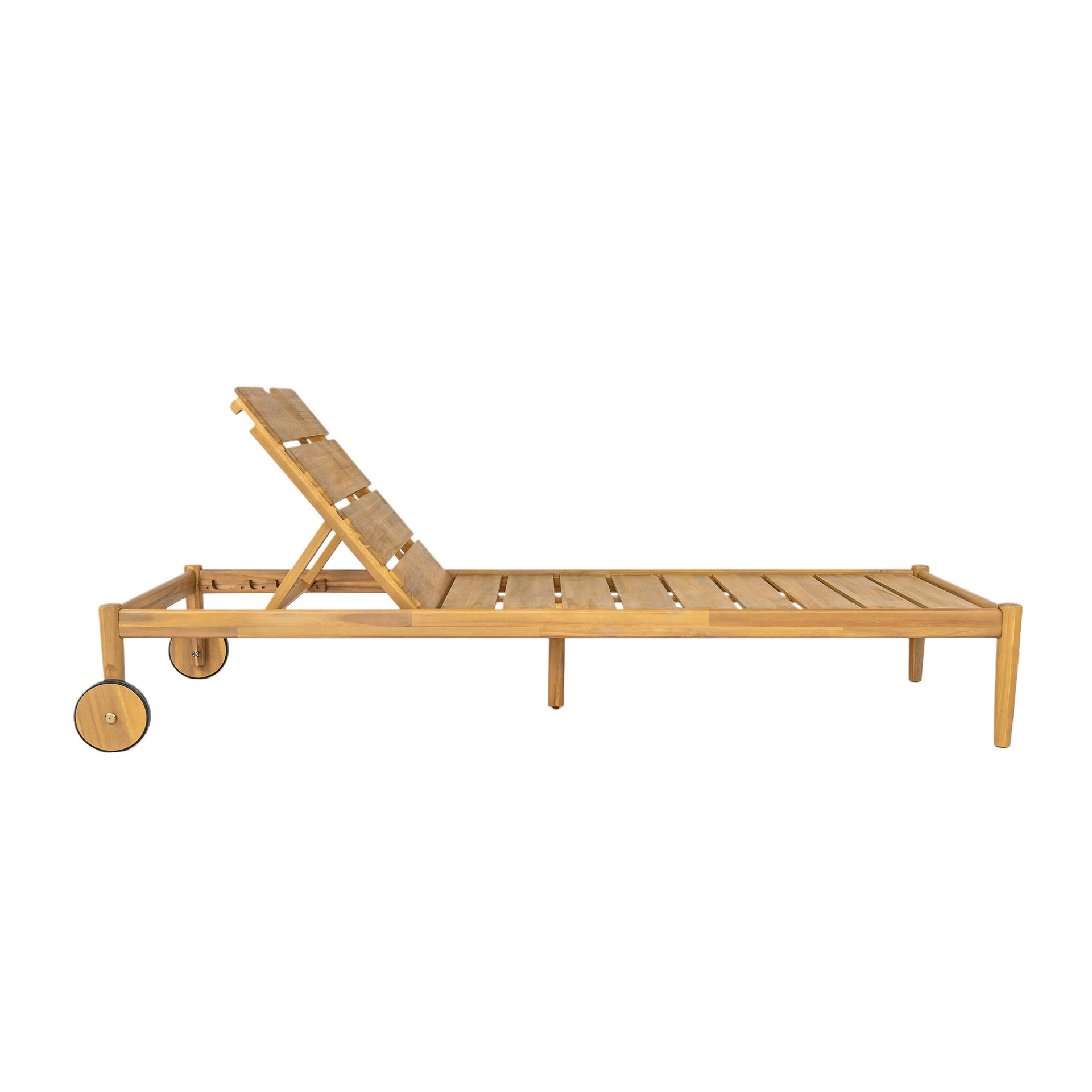 Riviera Outdoor Chaise Lounge with Wheels, Acacia Wood Frame(Set of 2)