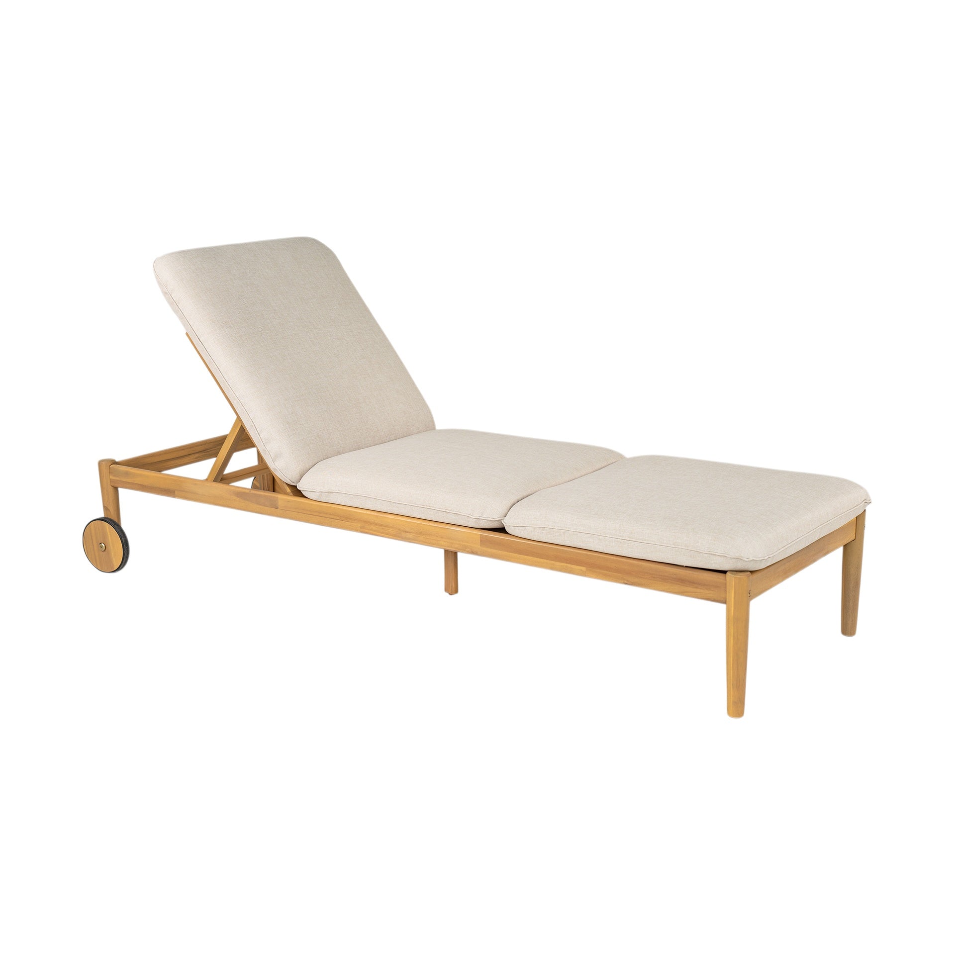 Riviera Outdoor Chaise Lounge with Wheels, Acacia Wood Frame(Set of 2)
