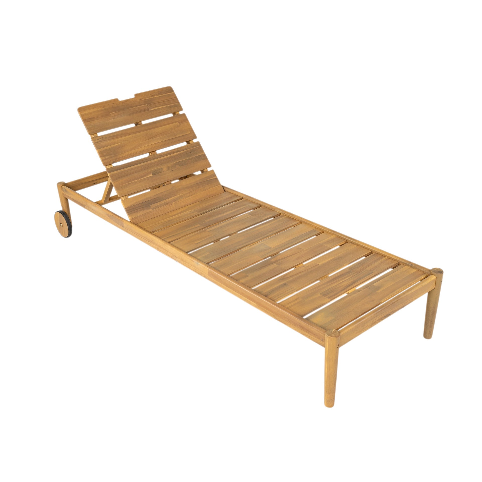 Riviera Outdoor Chaise Lounge with Wheels, Acacia Wood Frame(Set of 2)