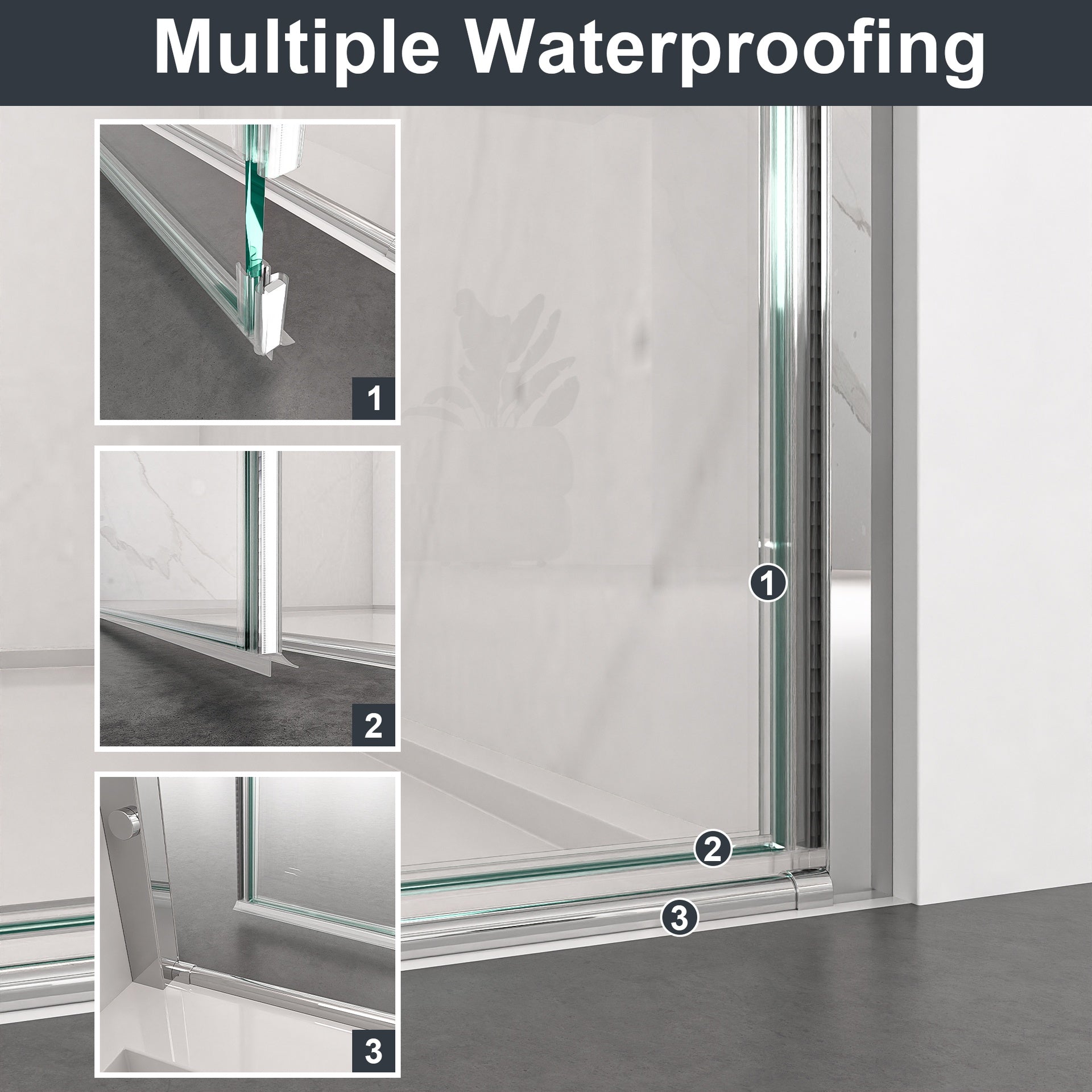 24" W x 72" H Semi-Frameless Circular Pivot Shower Door in Chrome With 1/4" (6mm) Thick SGCC Tempered Glass