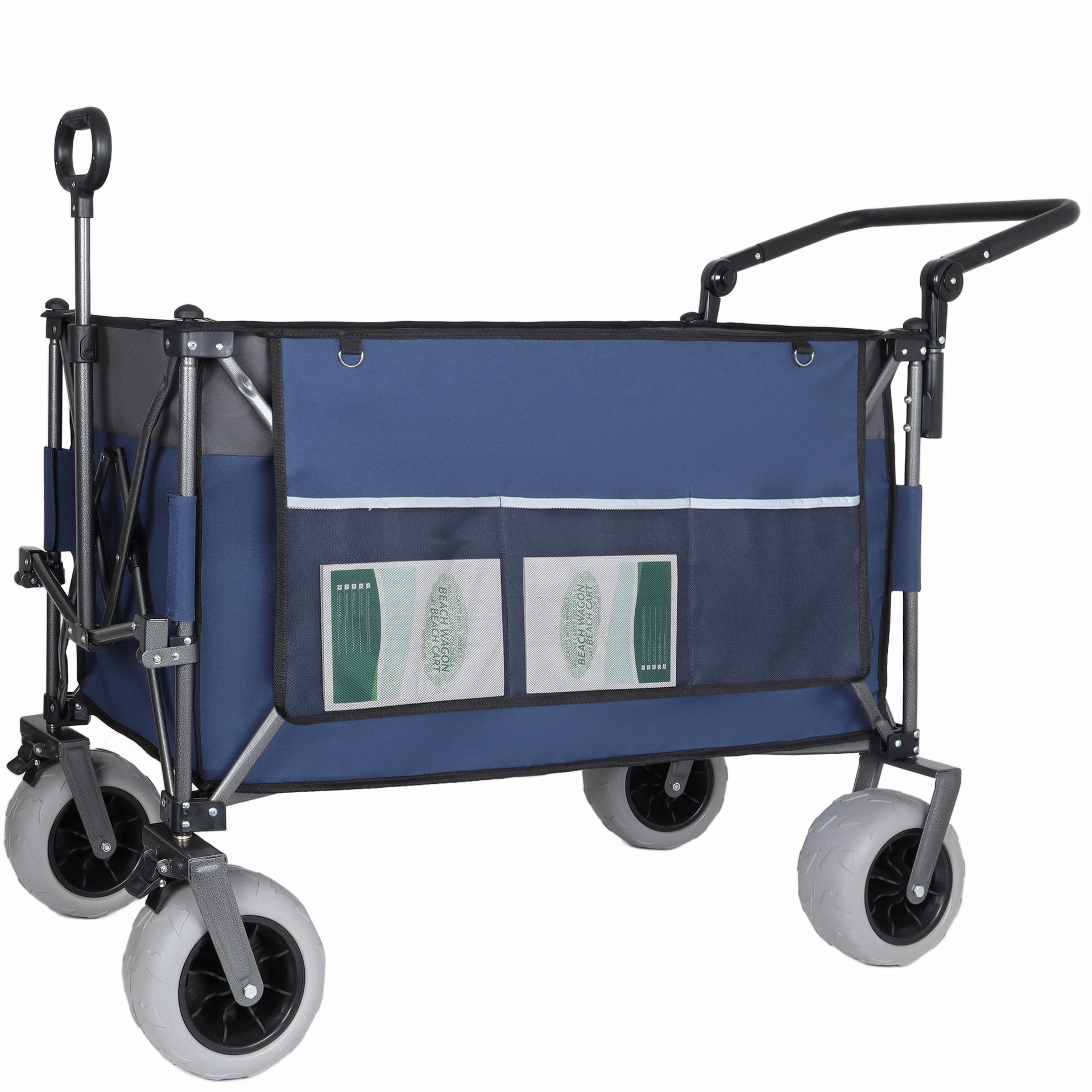 Multi-Functional Push-Pull Folding Wagon Cart with Rotating Handle & 9"x4" Beach Tires for Camping & Beach –300L XL Heavy-Duty, 480lbs load, Large Capacity for Transport, Groceries, and Outdoor Use
