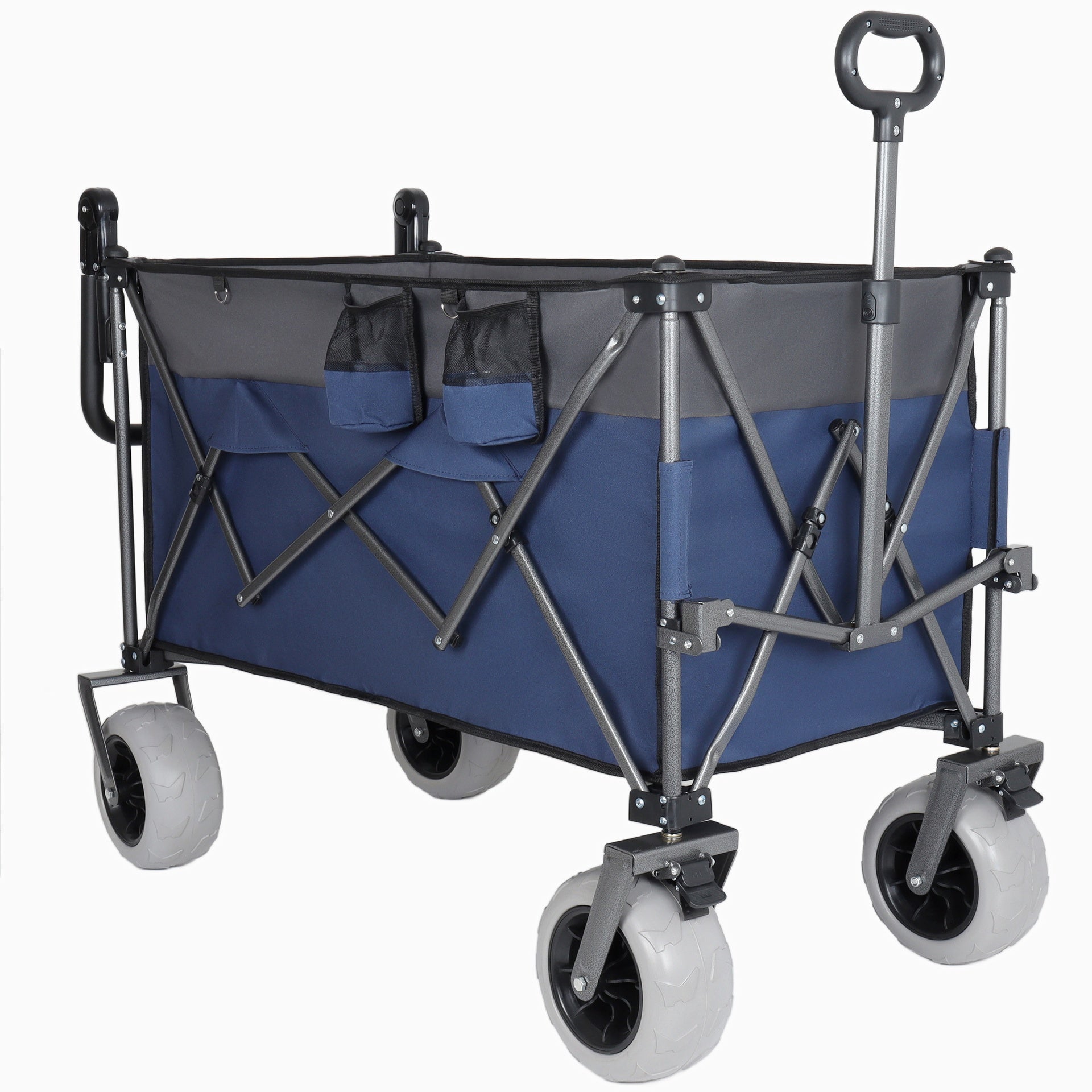 Multi-Functional Push-Pull Folding Wagon Cart with Rotating Handle & 9"x4" Beach Tires for Camping & Beach –300L XL Heavy-Duty, 480lbs load, Large Capacity for Transport, Groceries, and Outdoor Use