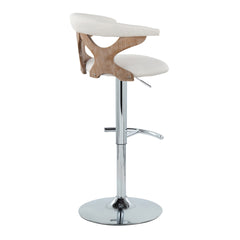 Gardenia Contemporary Adjustable Barstool with Swivel in Chrome Metal, White Washed Wood and Cream Fabric with Rounded T Footrest by LumiSource - Set of 2