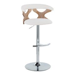 Gardenia Contemporary Adjustable Barstool with Swivel in Chrome Metal, White Washed Wood and Cream Fabric with Rounded T Footrest by LumiSource - Set of 2