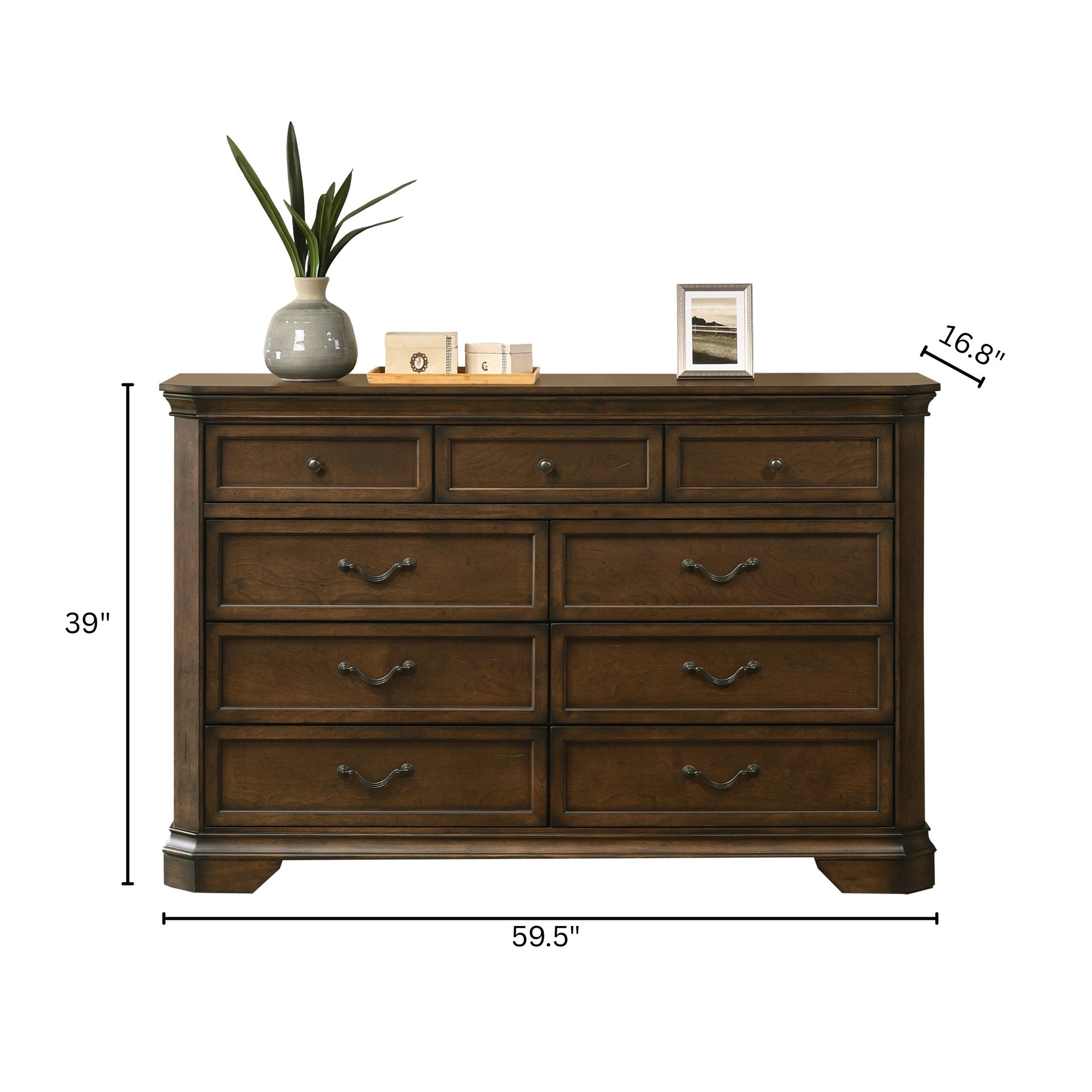Maderne Traditional Wood 9-Drawer Dresser, Antique Walnut Finish