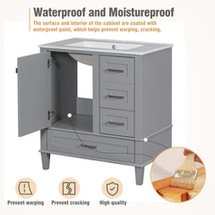 30" Bathroom Vanity , Modern Bathroom Cabinet with Sink Combo Set, Bathroom Storage Cabinet with a Soft Closing Door and 3 Drawers, Solid Wood Frame(Grey)