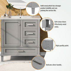 30" Bathroom Vanity , Modern Bathroom Cabinet with Sink Combo Set, Bathroom Storage Cabinet with a Soft Closing Door and 3 Drawers, Solid Wood Frame(Grey)