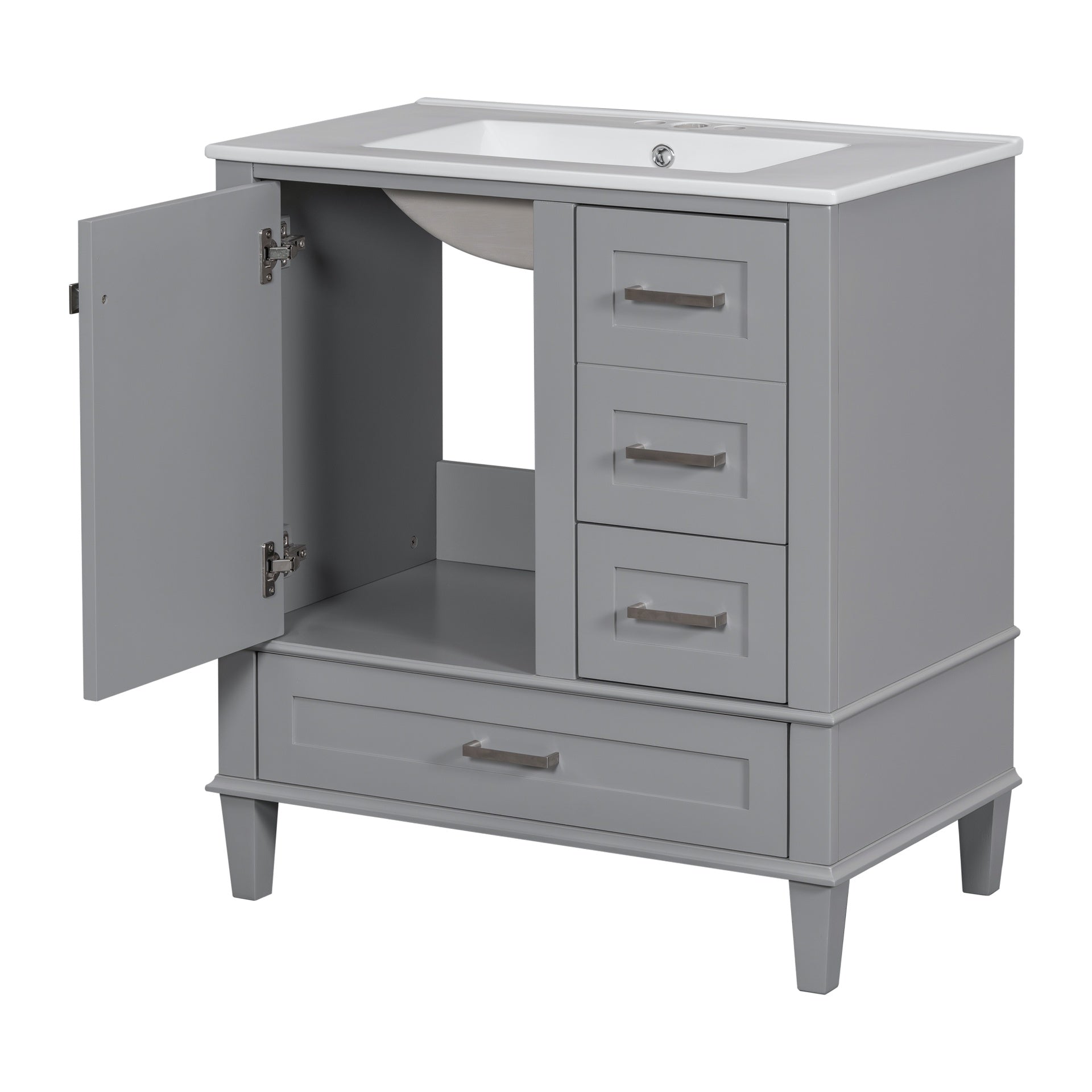 30" Bathroom Vanity , Modern Bathroom Cabinet with Sink Combo Set, Bathroom Storage Cabinet with a Soft Closing Door and 3 Drawers, Solid Wood Frame(Grey)