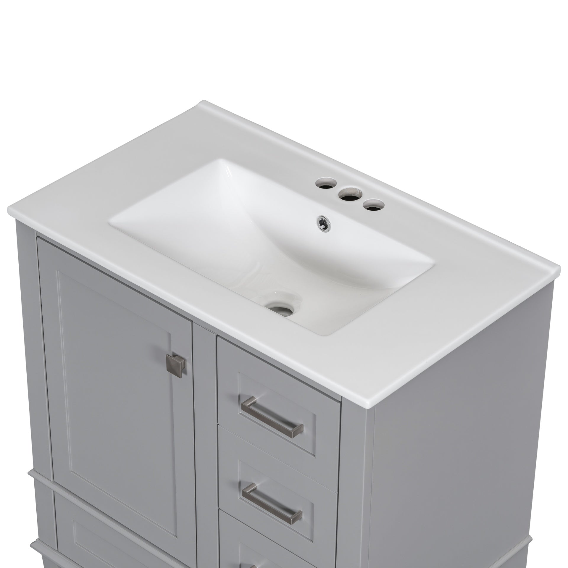 30" Bathroom Vanity , Modern Bathroom Cabinet with Sink Combo Set, Bathroom Storage Cabinet with a Soft Closing Door and 3 Drawers, Solid Wood Frame(Grey)