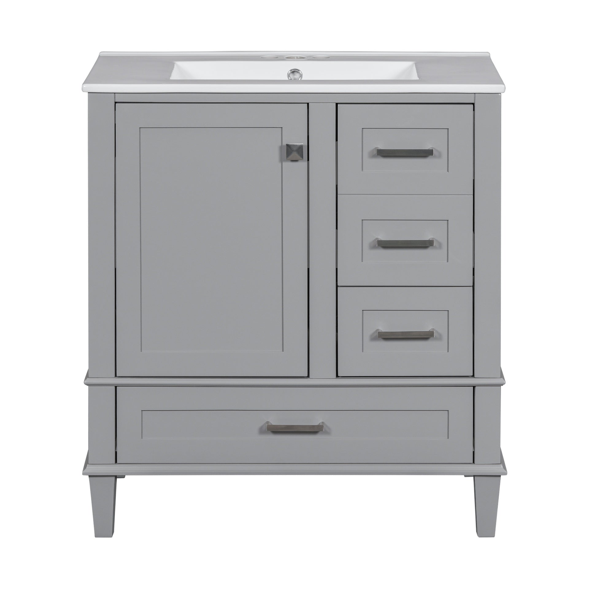 30" Bathroom Vanity , Modern Bathroom Cabinet with Sink Combo Set, Bathroom Storage Cabinet with a Soft Closing Door and 3 Drawers, Solid Wood Frame(Grey)