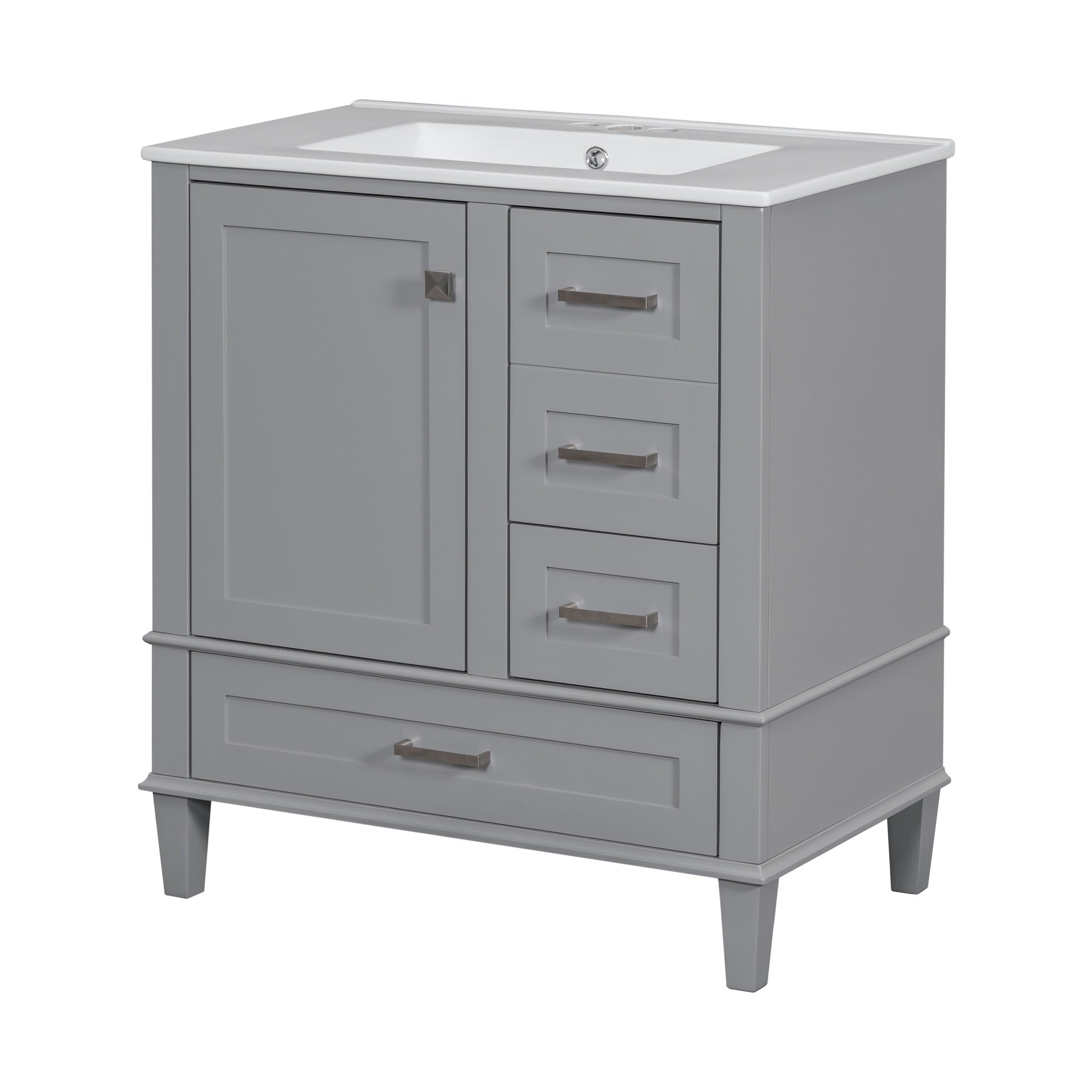 30" Bathroom Vanity , Modern Bathroom Cabinet with Sink Combo Set, Bathroom Storage Cabinet with a Soft Closing Door and 3 Drawers, Solid Wood Frame(Grey)
