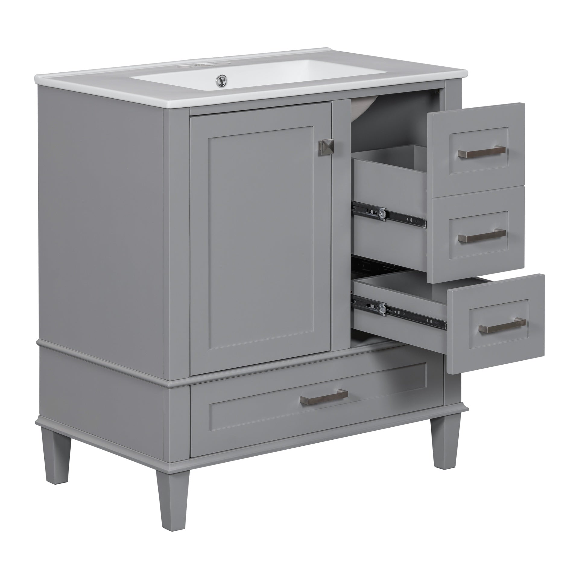 30" Bathroom Vanity , Modern Bathroom Cabinet with Sink Combo Set, Bathroom Storage Cabinet with a Soft Closing Door and 3 Drawers, Solid Wood Frame(Grey)