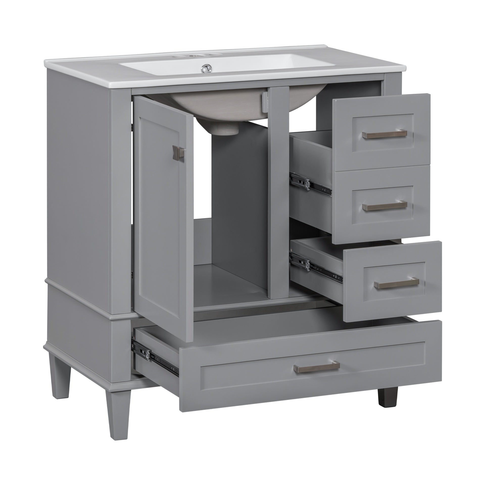 30" Bathroom Vanity , Modern Bathroom Cabinet with Sink Combo Set, Bathroom Storage Cabinet with a Soft Closing Door and 3 Drawers, Solid Wood Frame(Grey)