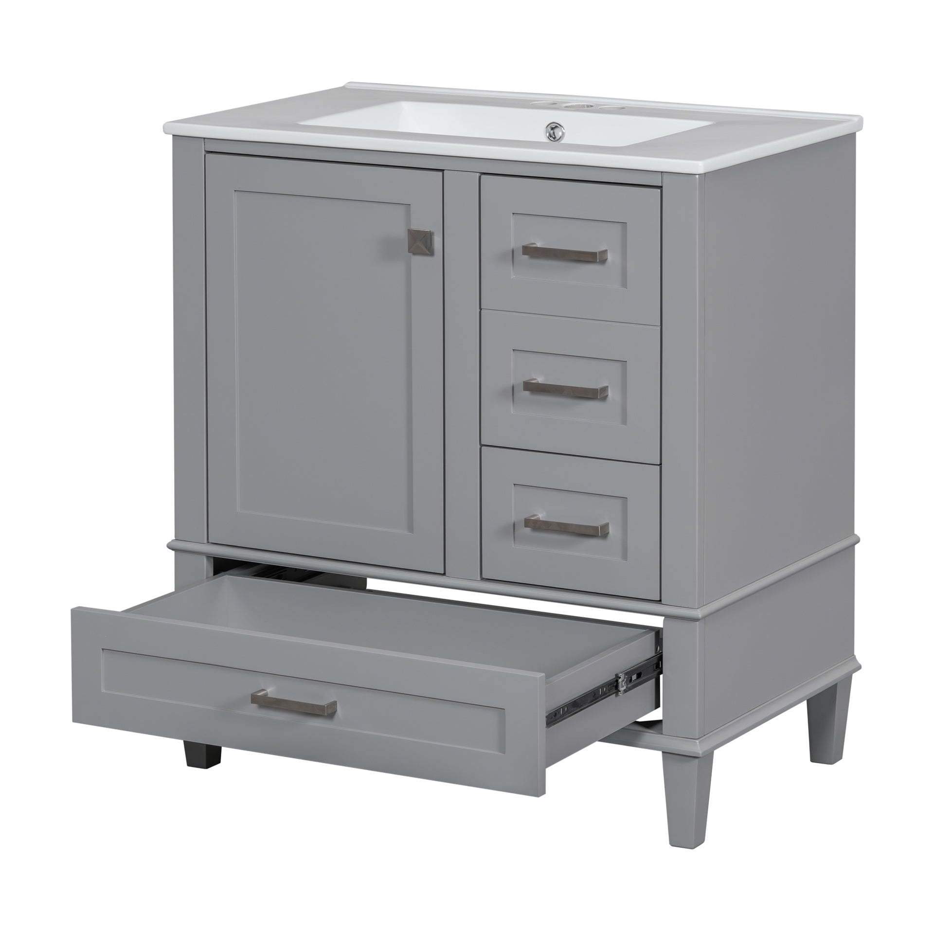 30" Bathroom Vanity , Modern Bathroom Cabinet with Sink Combo Set, Bathroom Storage Cabinet with a Soft Closing Door and 3 Drawers, Solid Wood Frame(Grey)