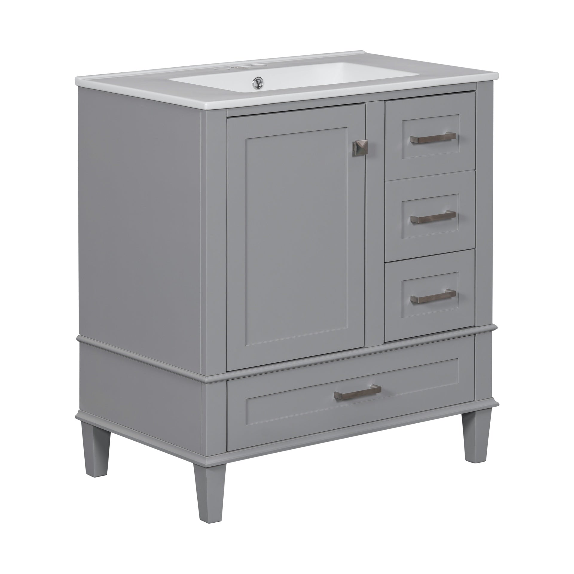 30" Bathroom Vanity , Modern Bathroom Cabinet with Sink Combo Set, Bathroom Storage Cabinet with a Soft Closing Door and 3 Drawers, Solid Wood Frame(Grey)