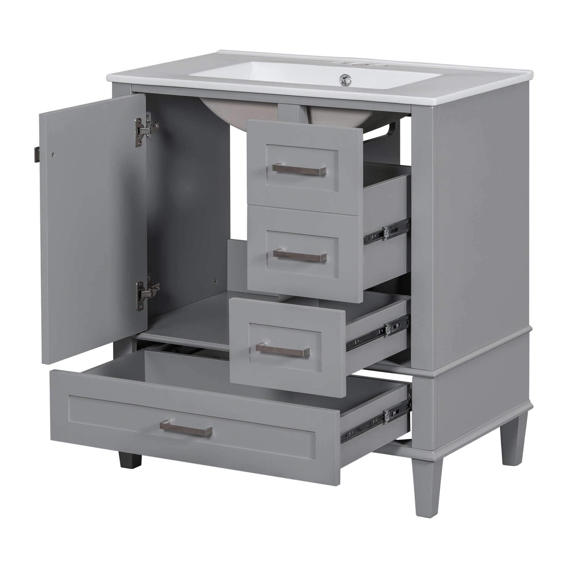 30" Bathroom Vanity , Modern Bathroom Cabinet with Sink Combo Set, Bathroom Storage Cabinet with a Soft Closing Door and 3 Drawers, Solid Wood Frame(Grey)
