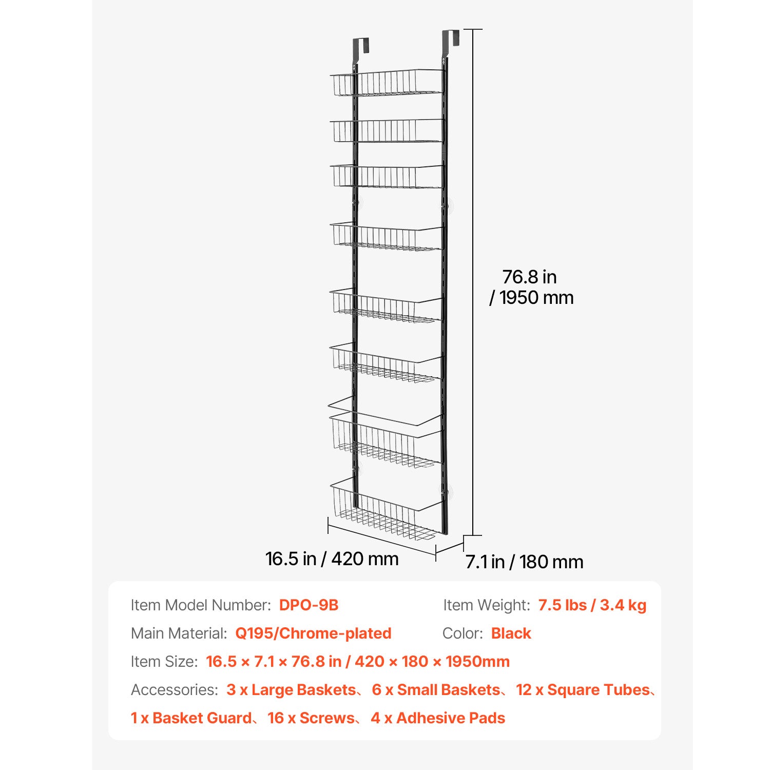 9-Tier Over the Door Pantry Organizer Hanging Storage Rack Adjustable Kitchen