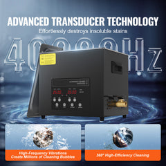 10L Ultra Sonic Cleaner, 240W Digital Ultrasonic Cleaning Machine with Gentle Mode & Upgraded Degassing, 40kHz Industrial Ultrasound Cleaner with Heater & Timer for Retainer, Jewelry, Tools