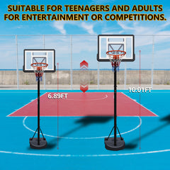 Portable Basketball Hoop for Youth Adults & Kids,Adjustable Height 6.89 ft to 10.01 ft,34 inch Backboard with Rebound System, Indoor/Outdoor Basketball Goal with Water/Sand Base, Wheels for Easy Move