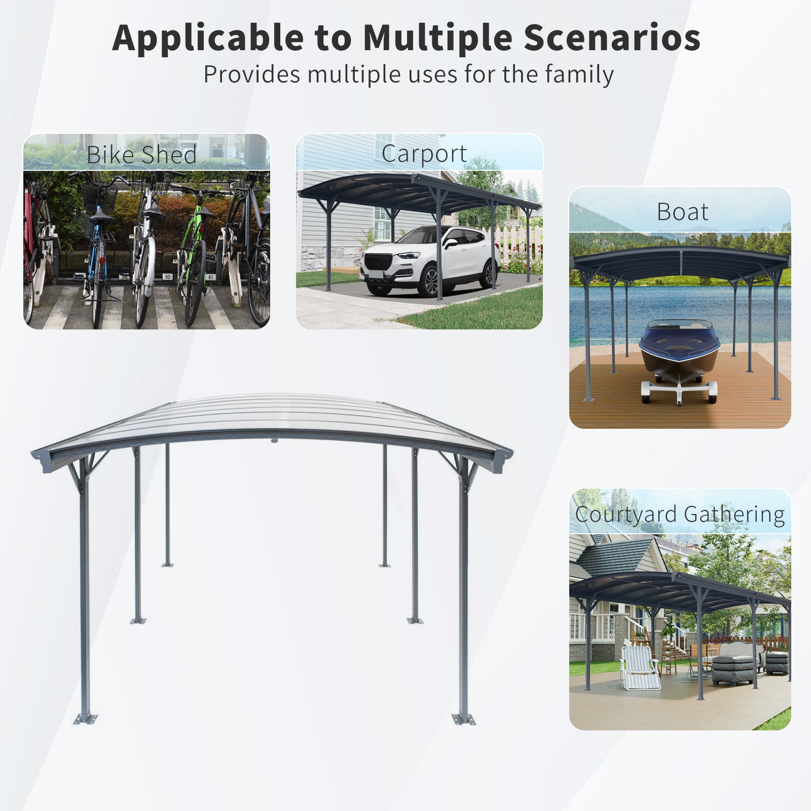 Outdoor Carport, 10 FT * 19 FT* 7 FT Arch Carport Aluminum Metal Frame and Polycarbonate Panels Car Port for Outdoor Driveway Car, Truck