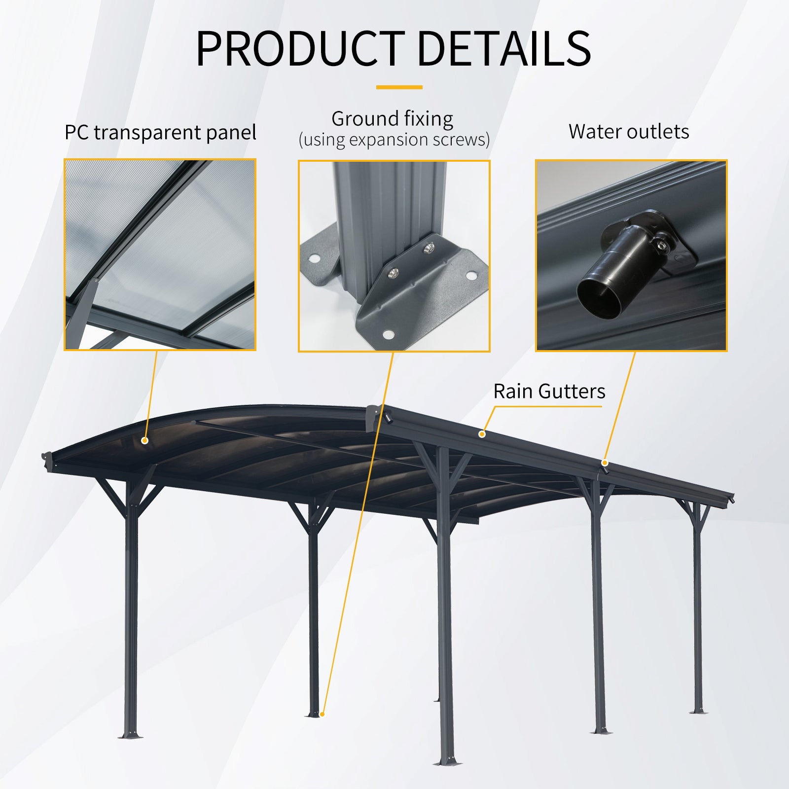 Outdoor Carport, 10 FT * 19 FT* 7 FT Arch Carport Aluminum Metal Frame and Polycarbonate Panels Car Port for Outdoor Driveway Car, Truck