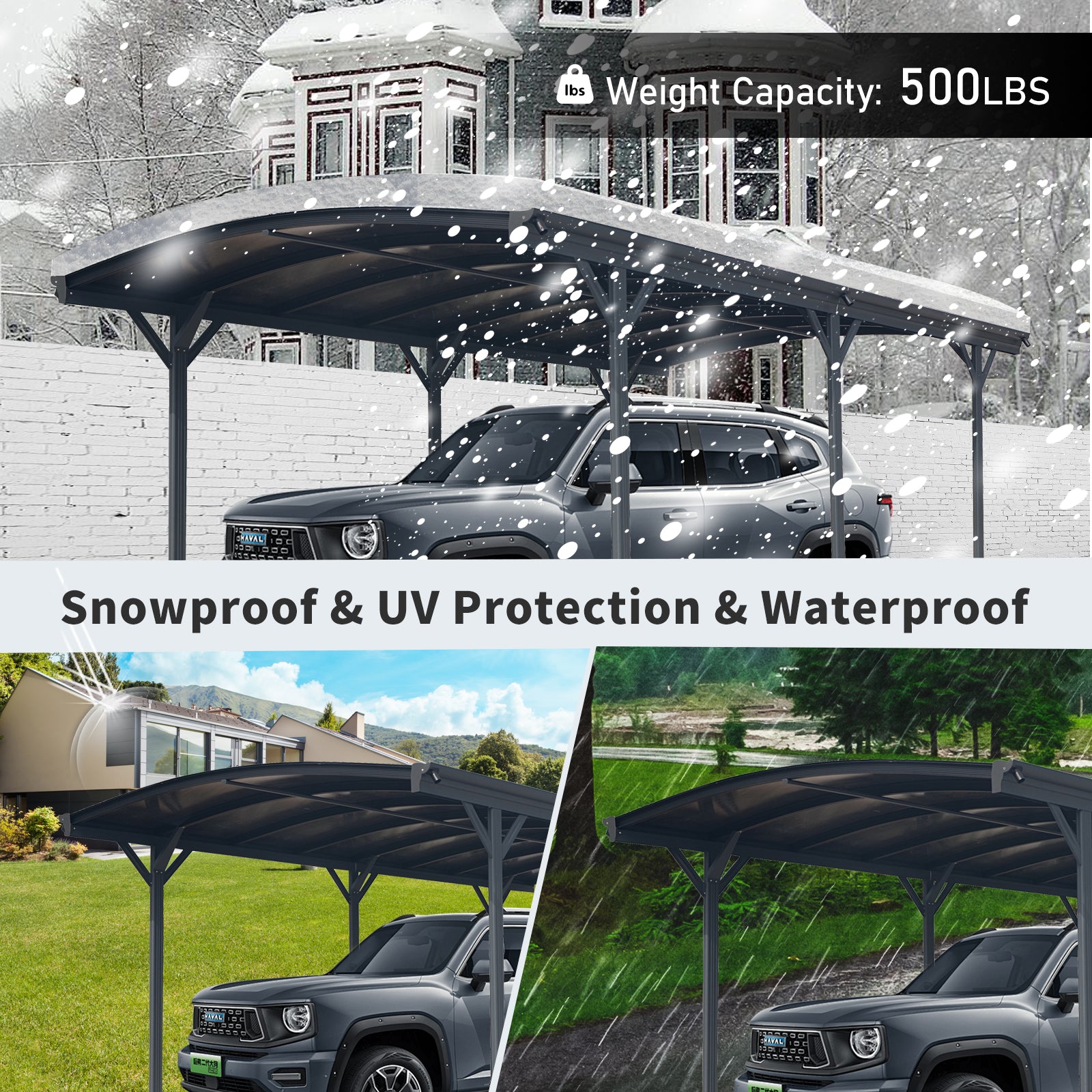 Outdoor Carport, 10 FT * 19 FT* 7 FT Arch Carport Aluminum Metal Frame and Polycarbonate Panels Car Port for Outdoor Driveway Car, Truck